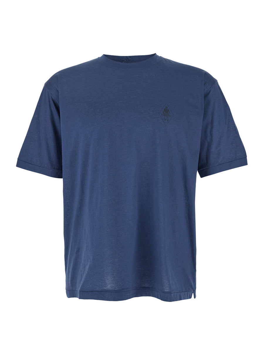 Crewneck T-Shirt With Logo Embroidery Blue Cotton T-shirts