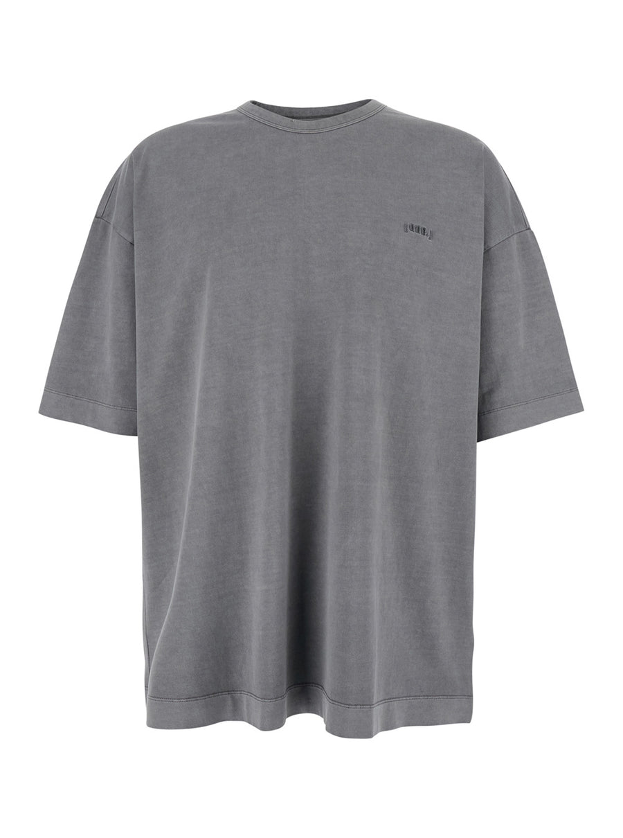 Grey T-Shirt With Embroidered Logo Cotton T-shirts
