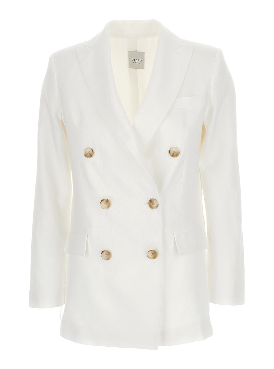 White Double-Breasted Linen Blazer Blazers