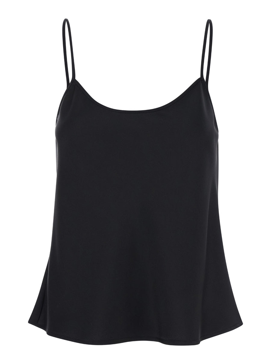 Black Satin Tank Top With U Neckline Polyester