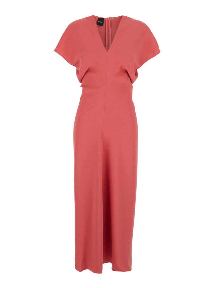 Pink V Neck Dress With Short Sleeves Polyester
