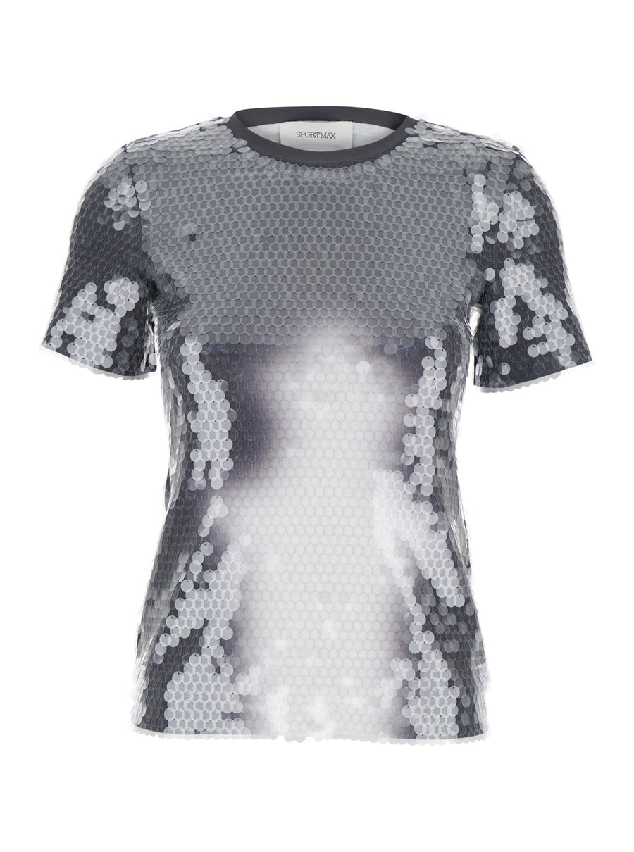 Grey T-Shirt With Sequins Polyamide T-shirts & Jerseys