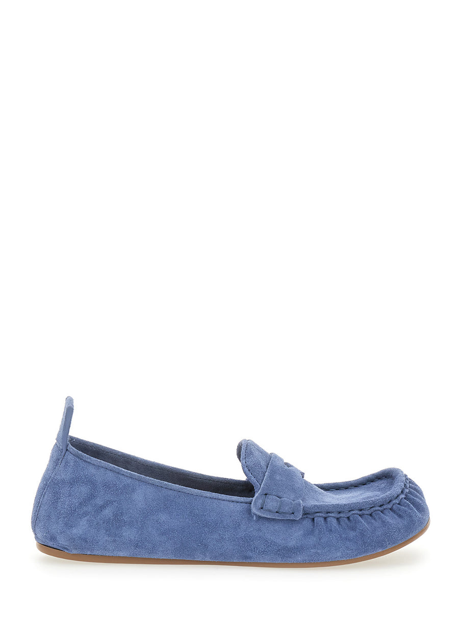 Loafers, Blue Suede Calf Leather