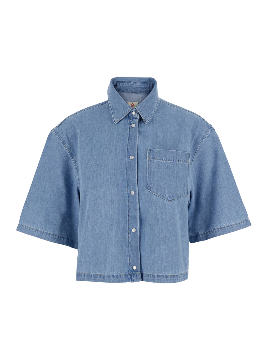 Cropped Shirt Kodiac Light Blue Denim Cotton Blouses