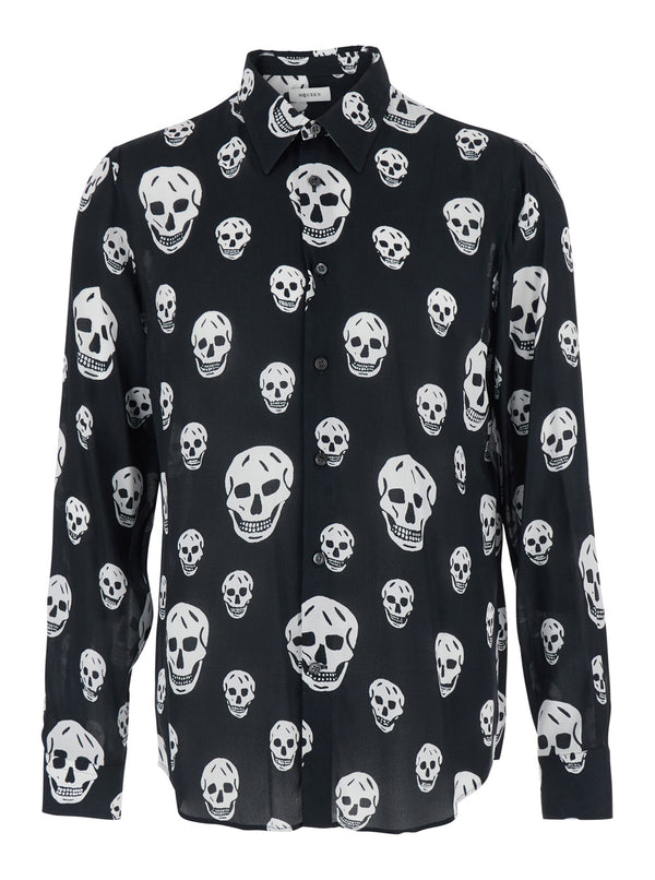 Shirt With Pointed Collar — Black Viscose