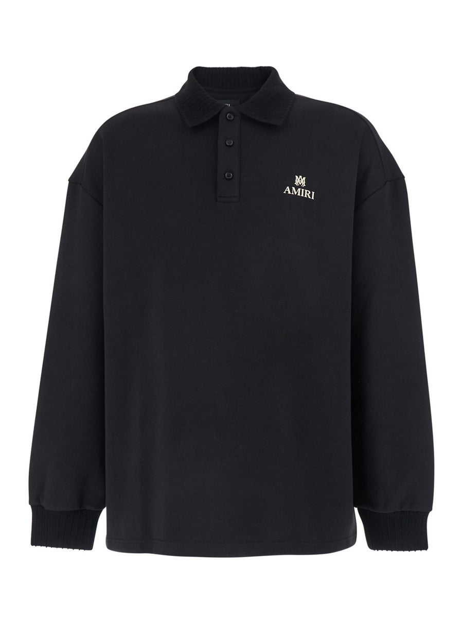 Polo-Neck Sweatshirt Black Cotton Sweatshirts