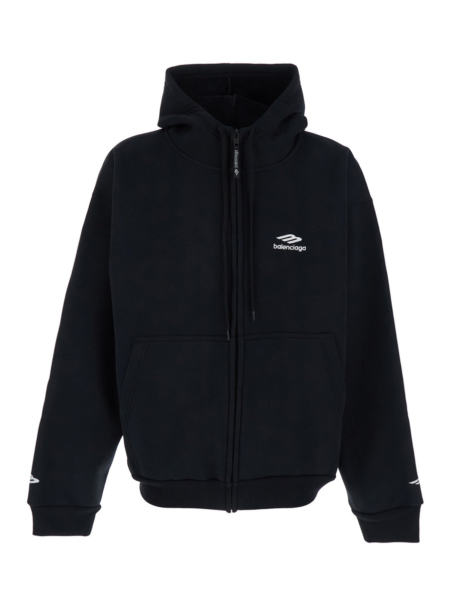Zip Hoodie Black Cotton Sweatshirts