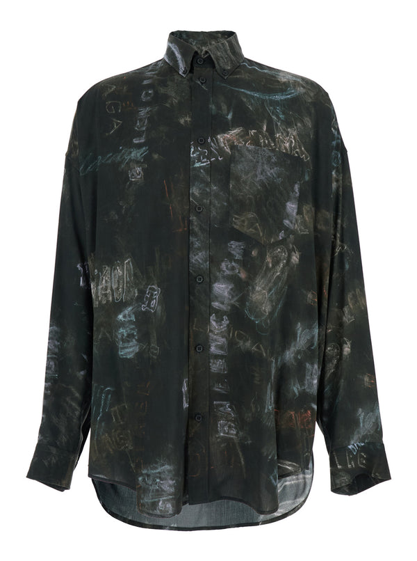 Shirt With All-Over Print, Black Viscose
