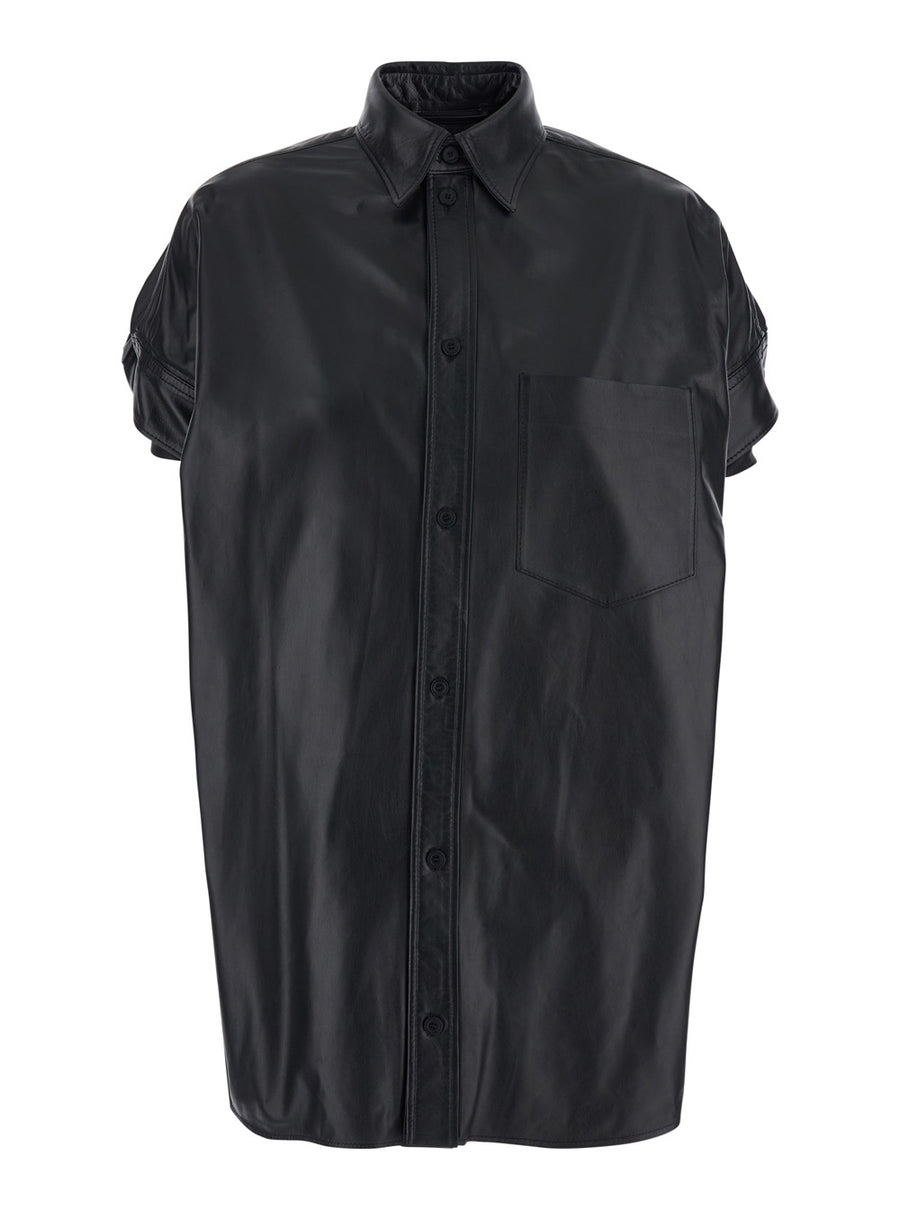 Shirt Black Lamb Leather Blouses