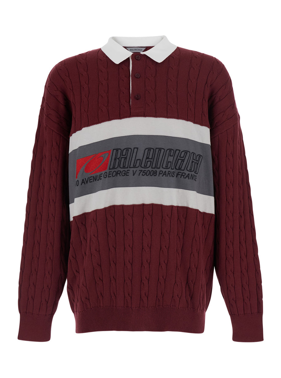 Sweater Cotton Cable Bordeaux Tops
