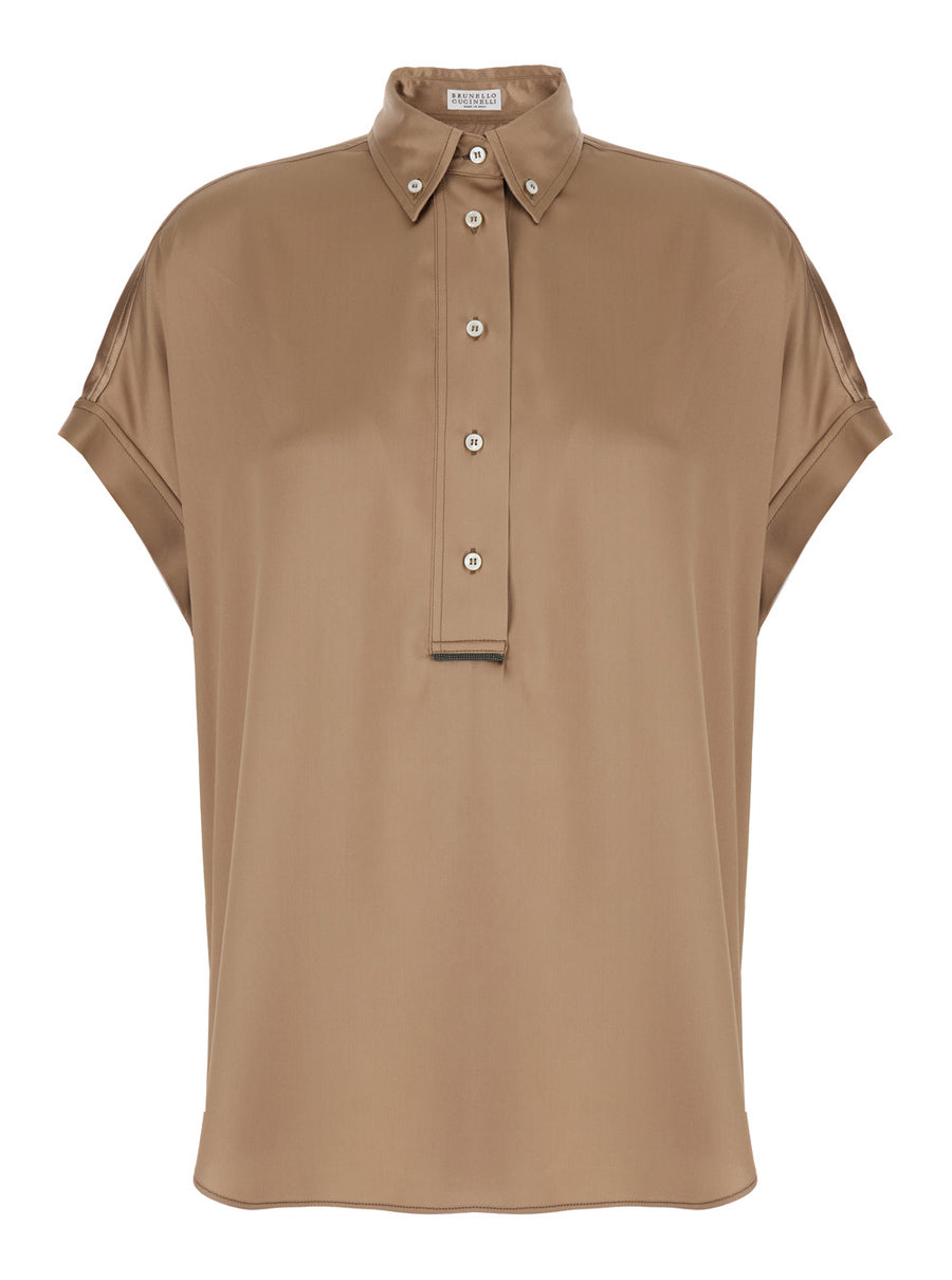 Shirt Stretch Silk Beige Blouses