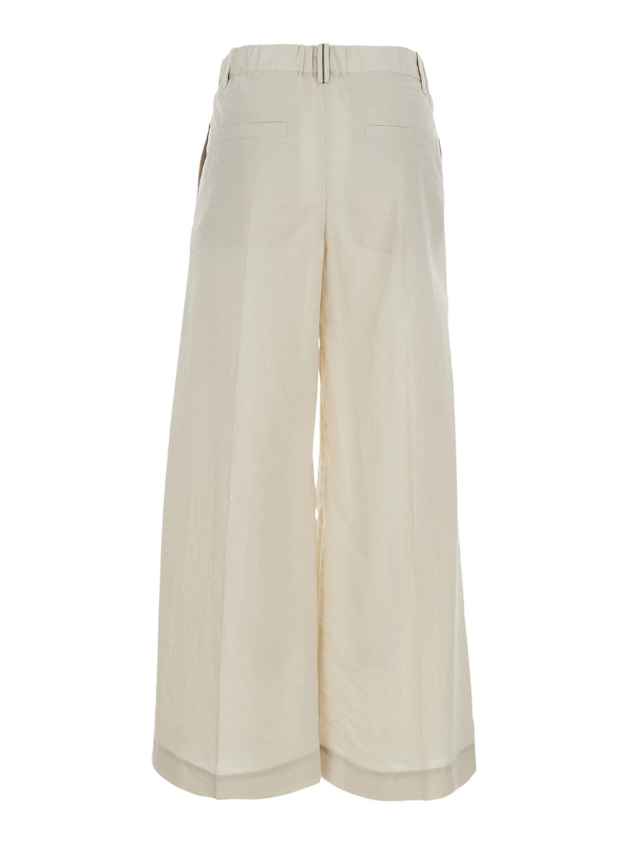 Pants Wide-Leg Beige Cotton Trousers