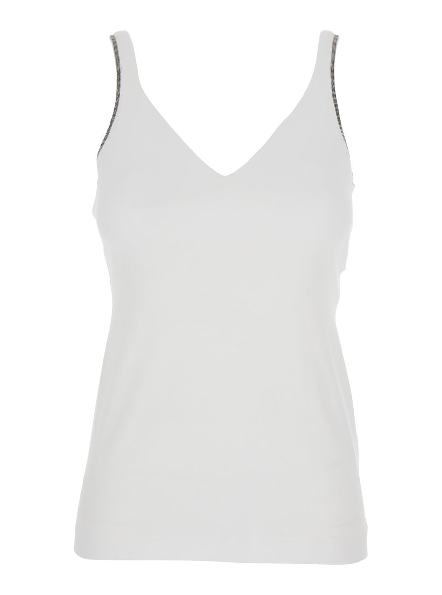 Top V-Neck White Cotton Tops