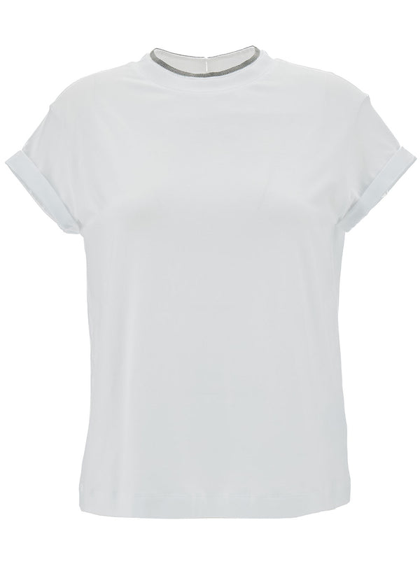 T-Shirt With Monile Detail White Cotton T-shirts & Jerseys