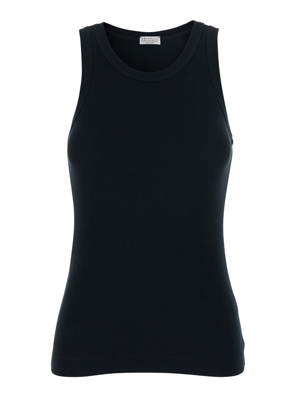 Top Black Ribbed Cotton Tops