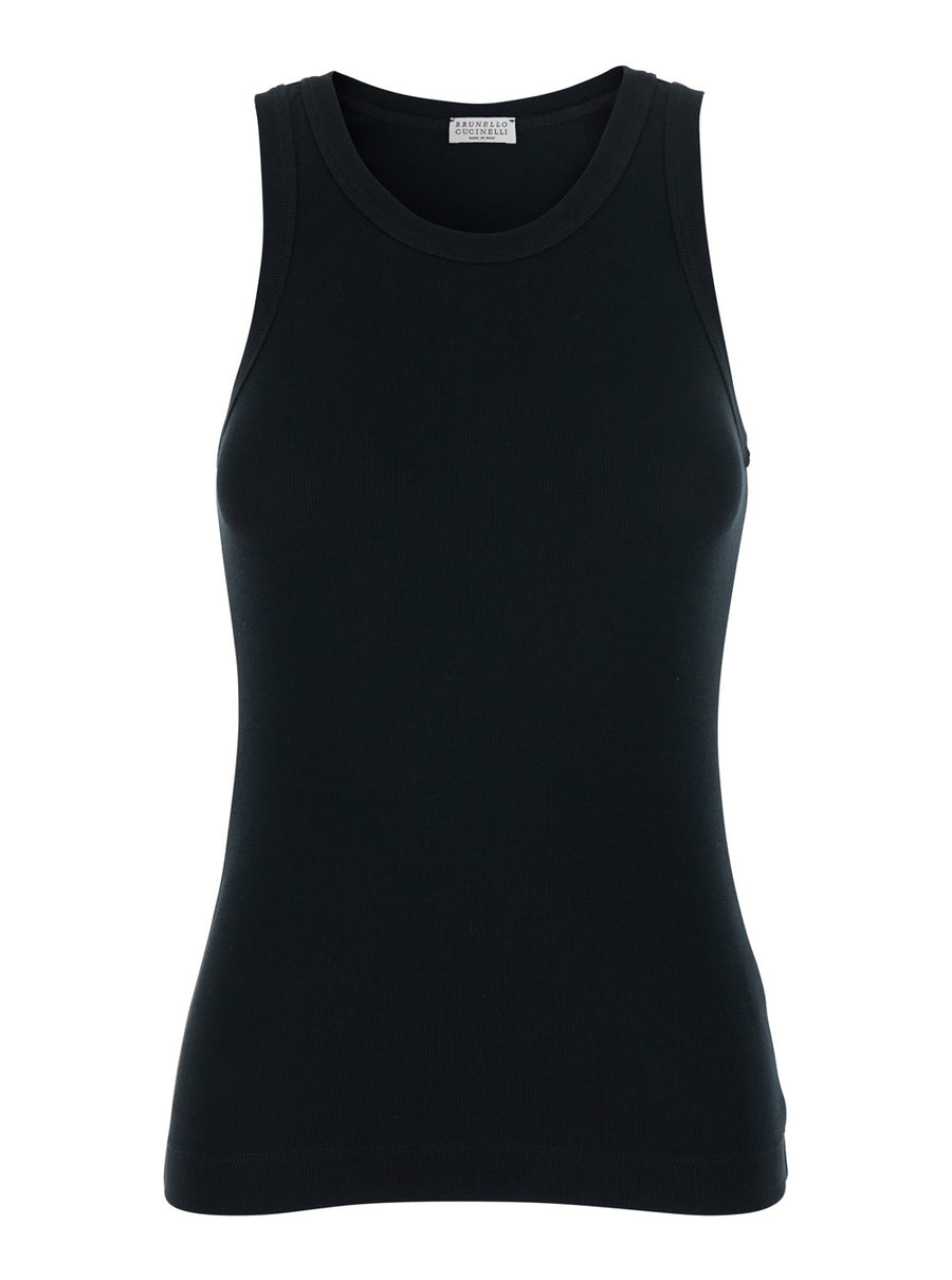 Top Black Ribbed Cotton Tops