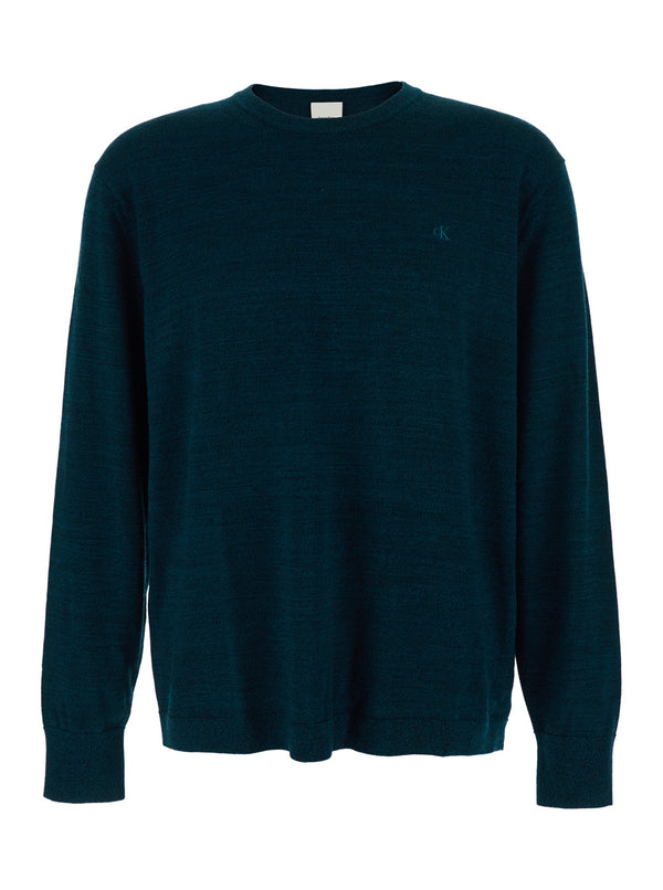 Crew Neck Sweater Blue Wool Tops