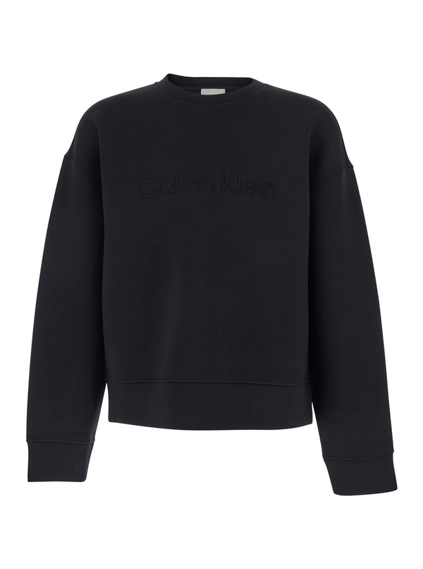 Crewneck Sweatshirt Black Tech Fabric Polyester Sweatshirts