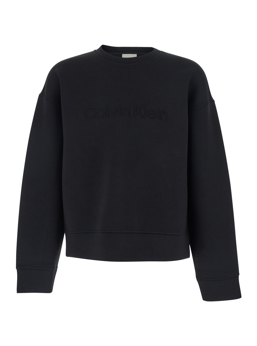 Crewneck Sweatshirt Black Tech Fabric Polyester Sweatshirts