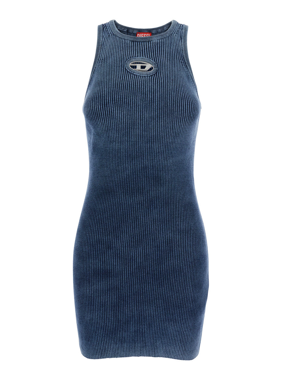 Sleeveless Crew-Neck Dress Blue Ribbed Cotton