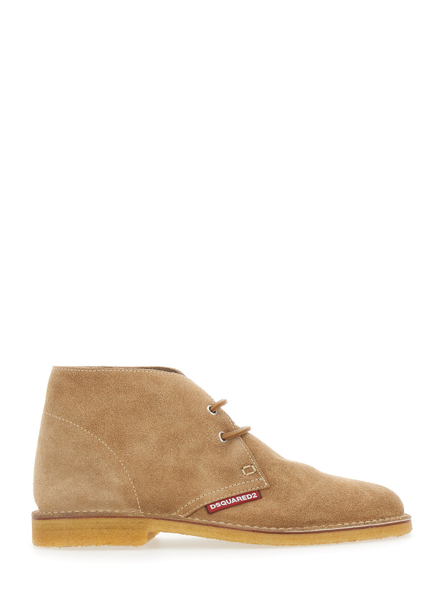 Lace-Up Shoes Suede Beige Calf Leather