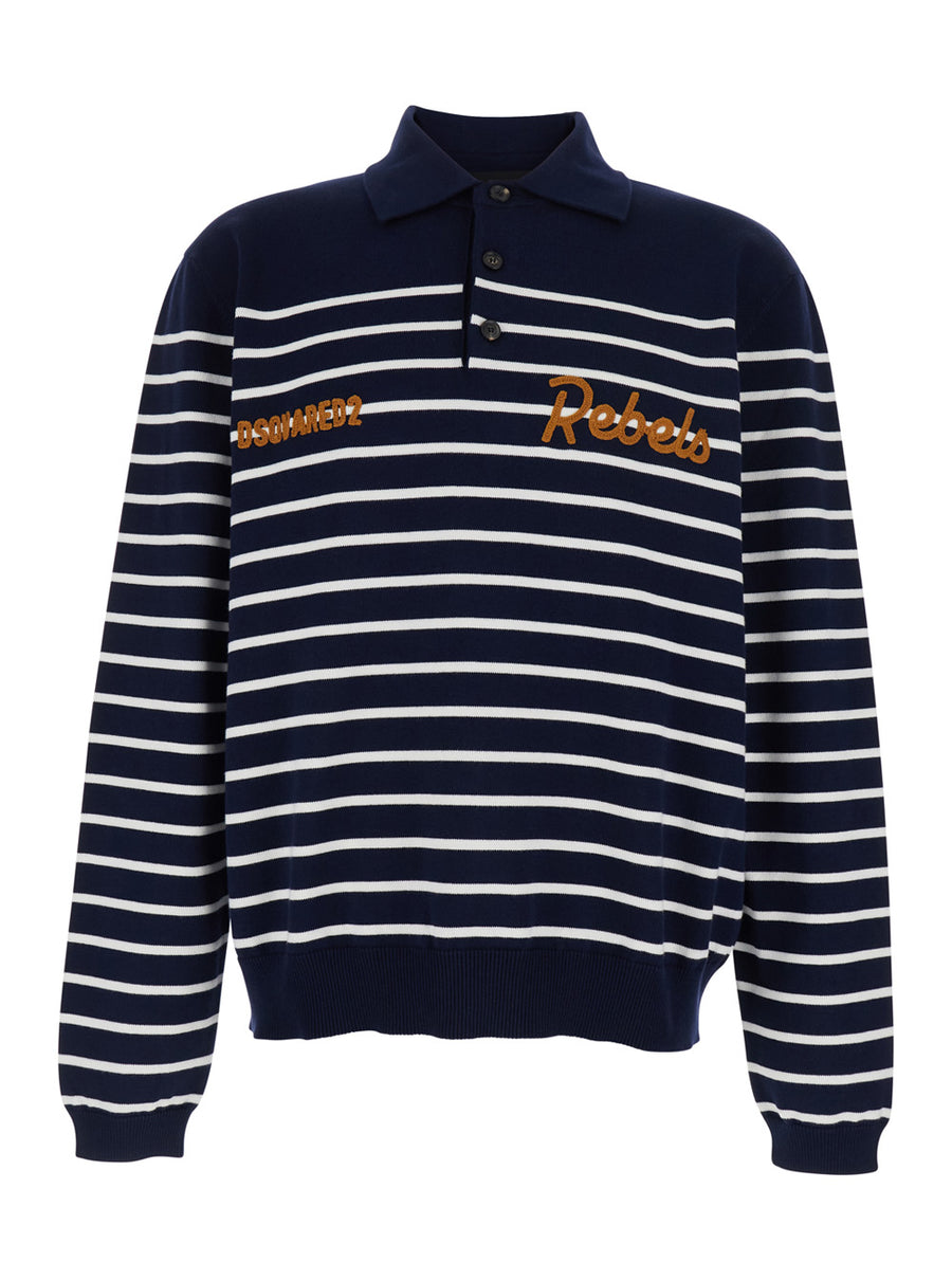 Polo Shirt Long Sleeve Blue Cotton T-shirts