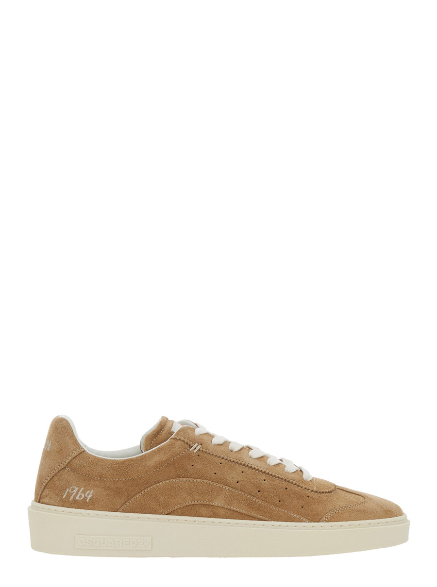 Low Top Suede Sneakers Beige Calf Leather Trainers