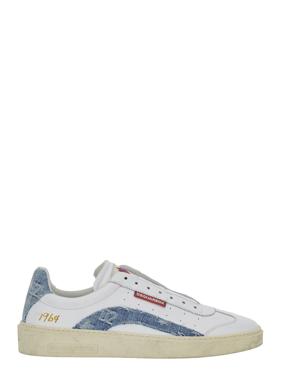 Low Top Sneaker White Leather With Denim Calf Trainers