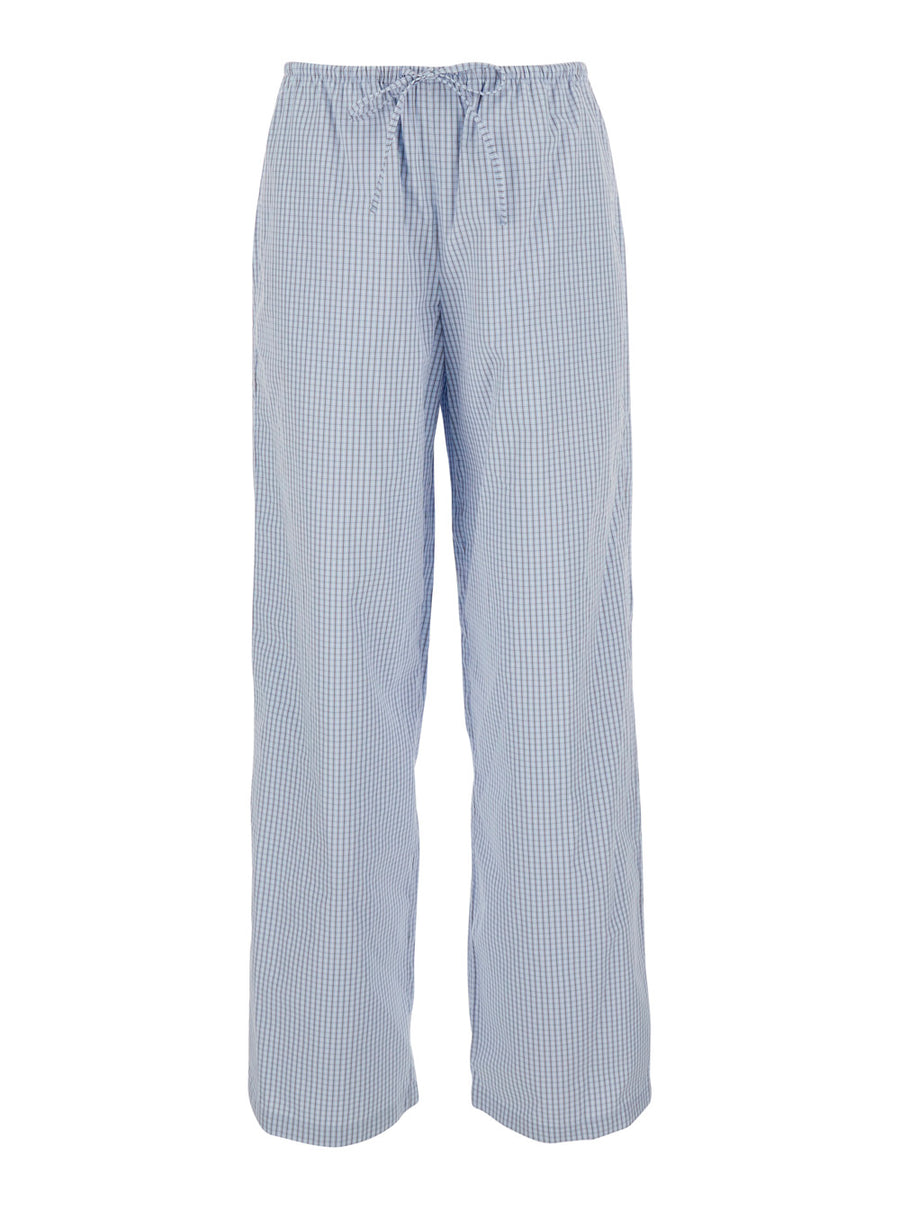 Trousers Light Blue Check Cotton