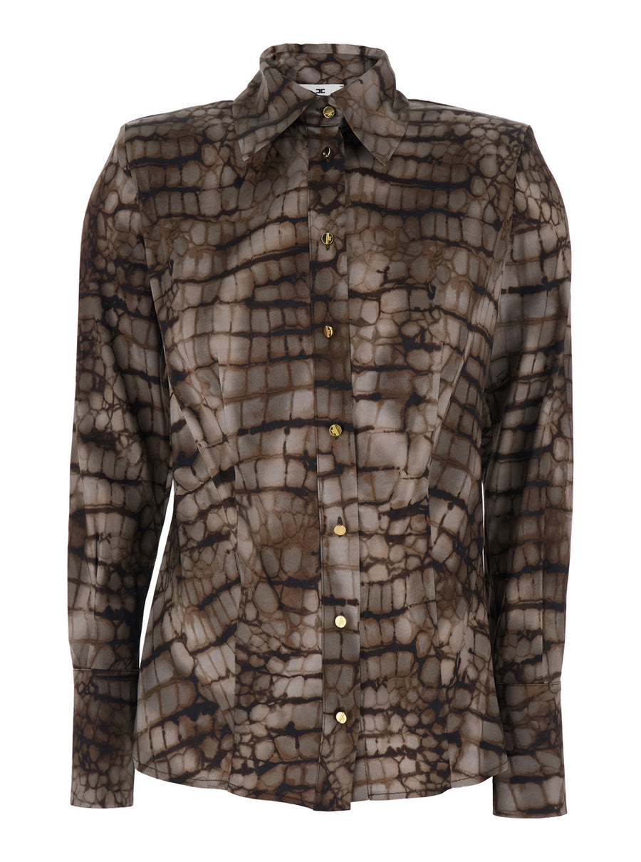 Classic-Collar Blouse Brown Viscose Blouses