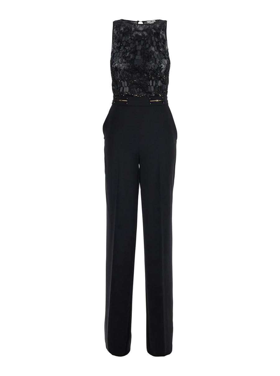 Jumpsuit Sleeveless Black Lace Polyester Jumpsuits