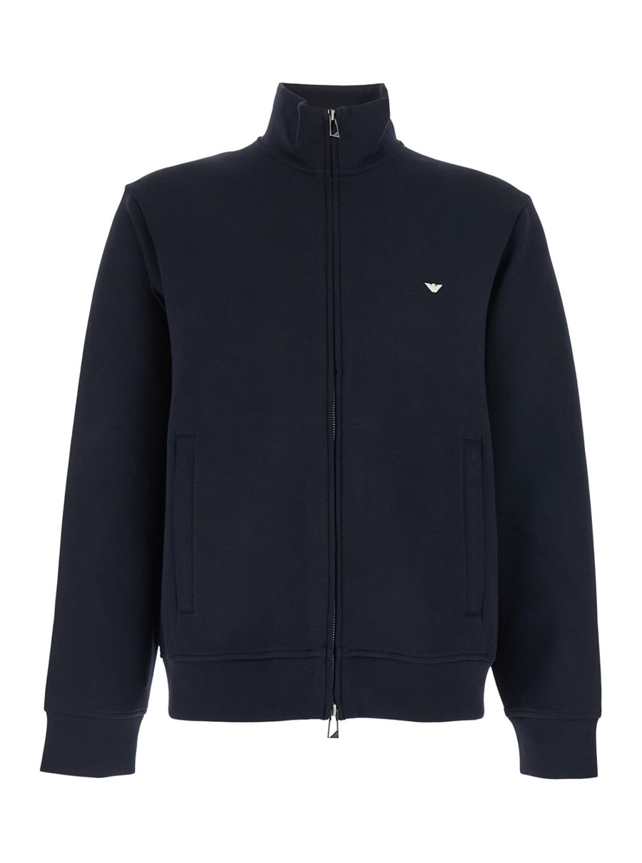 Sweatshirt High-Neck Blue Cotton Blend Sweatshirts
