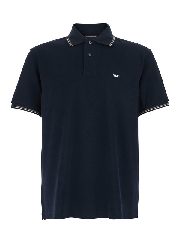 Polo Shirt Two-Tone Collar Blue Cotton T-shirts