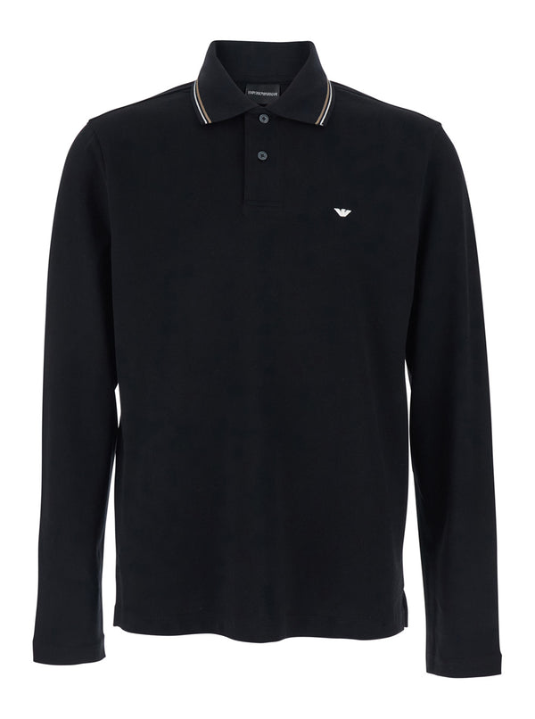 Polo Shirt Long Sleeve Black Cotton T-shirts
