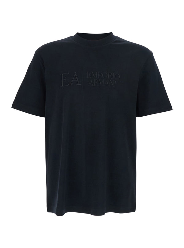 Crew Neck T-Shirt Embroidered Logo Black Cotton T-shirts