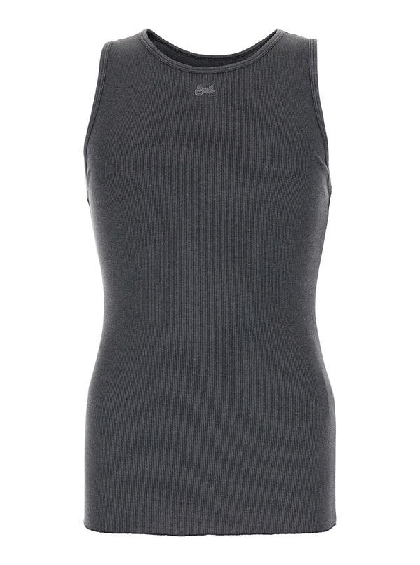 Crew Neck Top Grey Cotton-Blend Cotton Polyester Tops