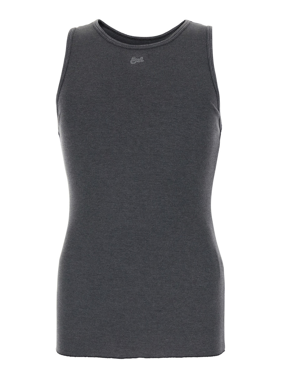 Crew Neck Top Grey Cotton-Blend Cotton Polyester Tops