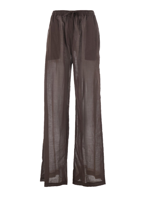 High-Waisted Cotton Muslin Pants Brown Trousers