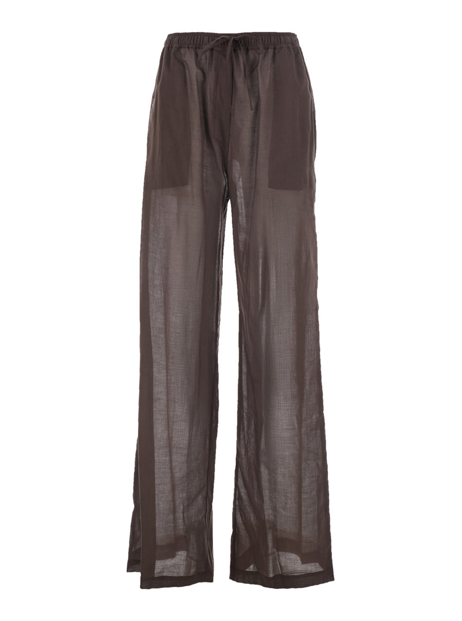 High-Waisted Cotton Muslin Pants Brown Trousers