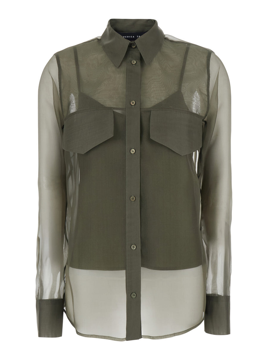Shirt Silk Green Blouses