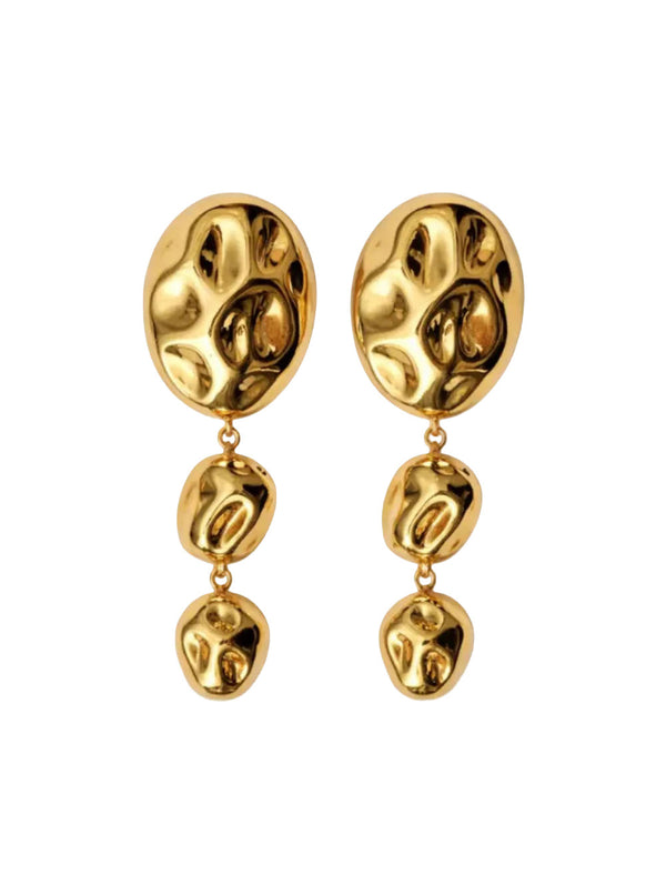 Stone Drop Earrings, Metallic Metal