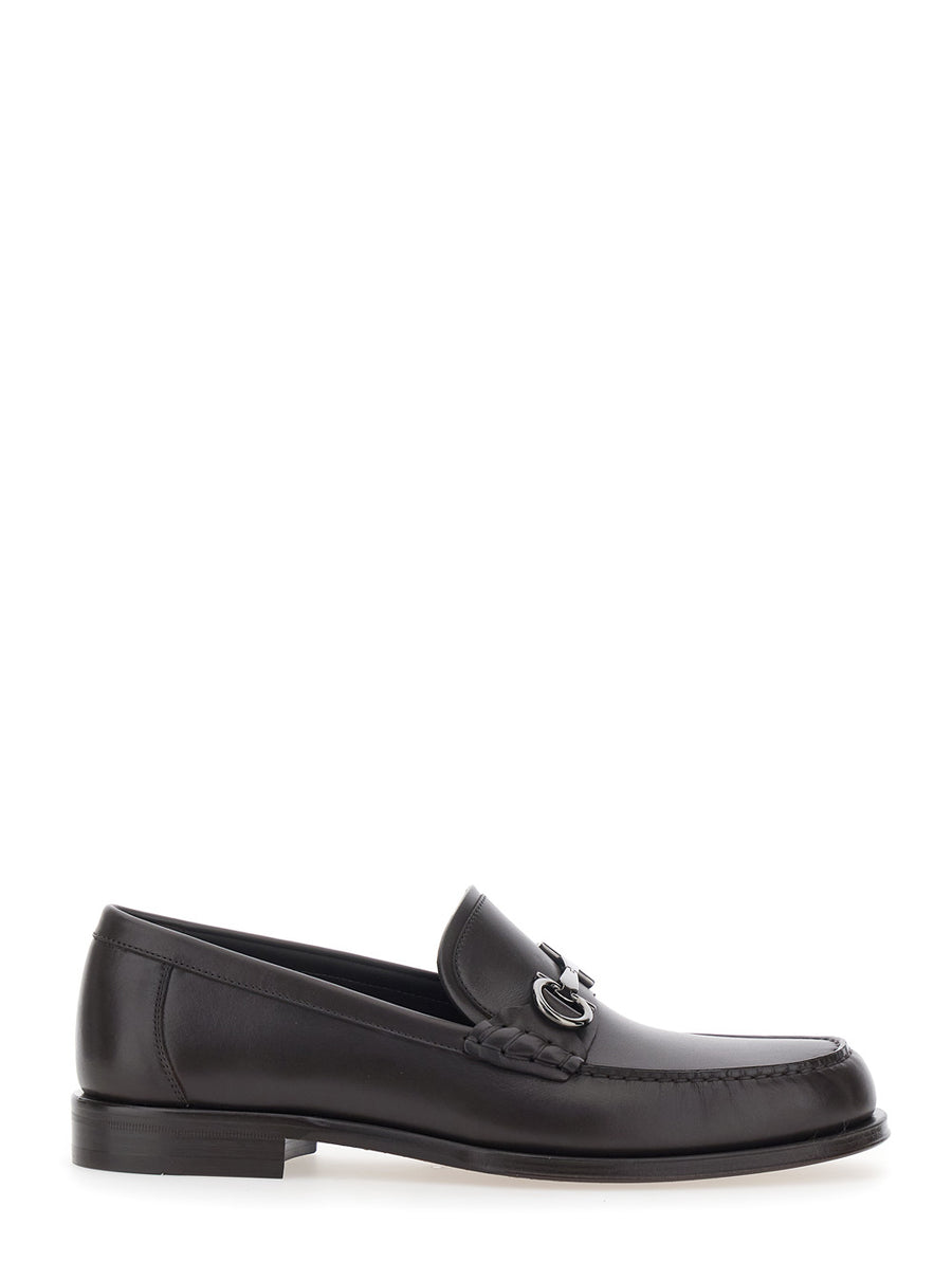 Loafers With Gancini Detail, Brown Leather Calf