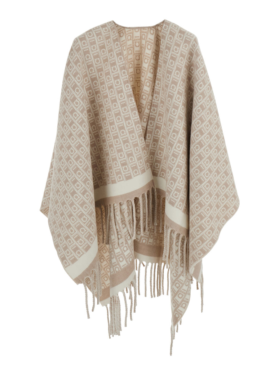 Cape Beige Wool With Gancini Embroidery Coat