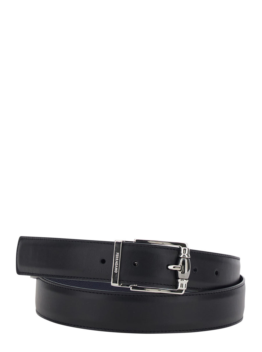 Belt Double-Adjustable Black Leather Buckle
