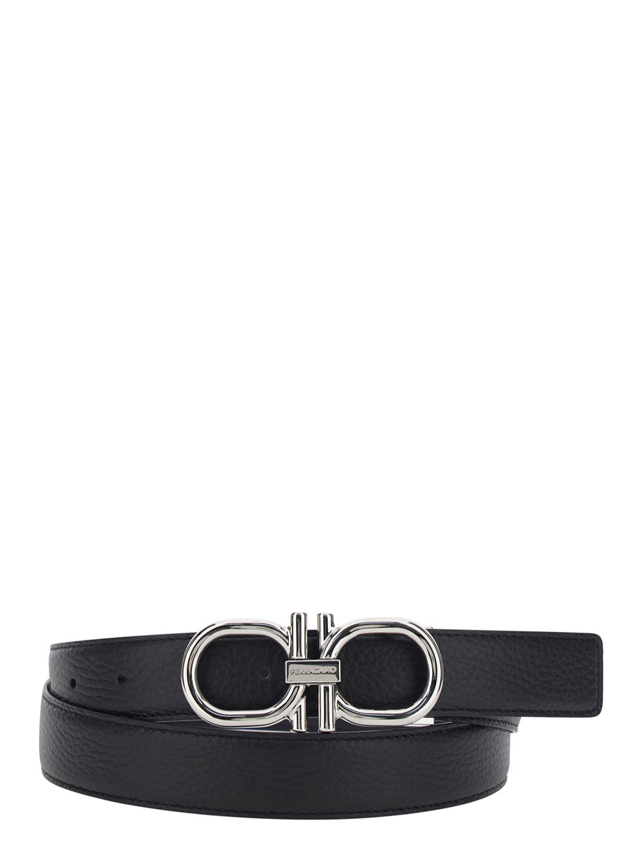 Belt Double Gancini Buckle Blue Leather