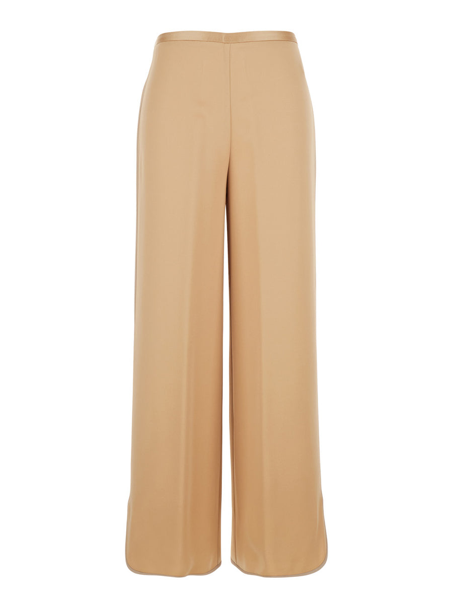 Wide-Leg Trousers Beige Viscose Blend Acetate