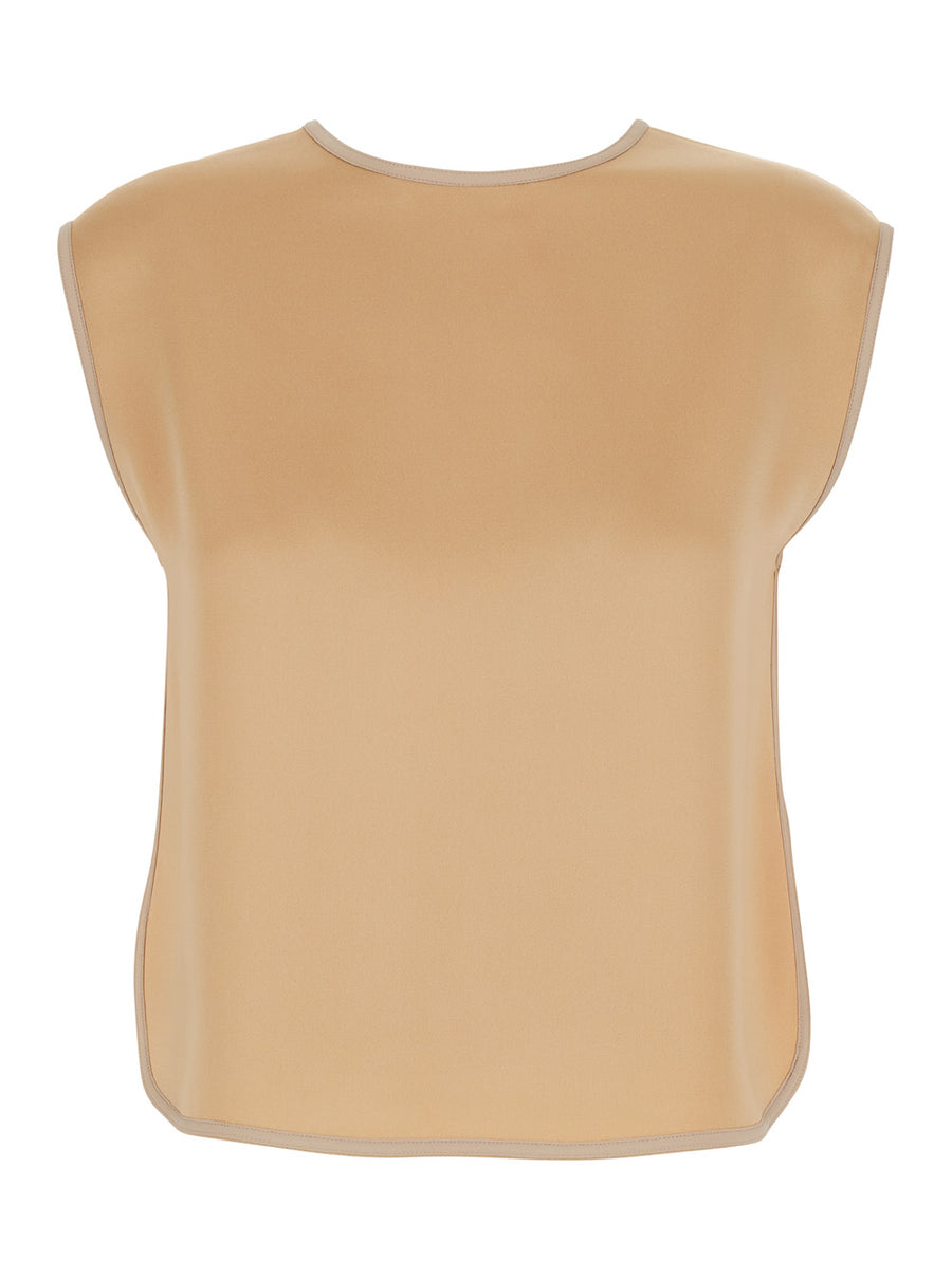 Sleeveless Top Beige Viscose Acetate Tops