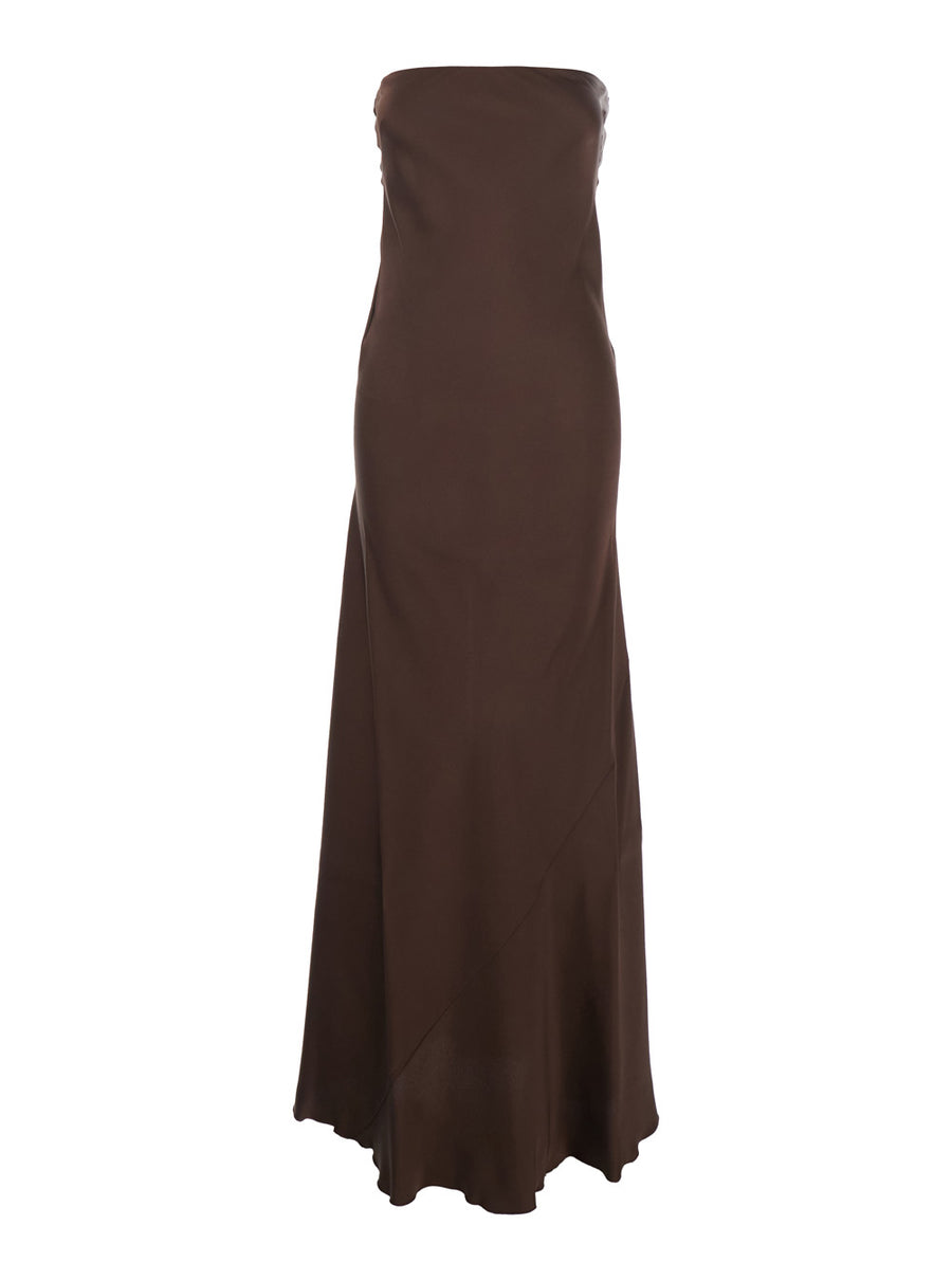 Sleeveless Off-Shoulder Dress Brown Acetate