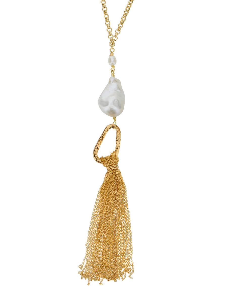 Necklace Bronze Fringe With Pearl Metallic Necklaces