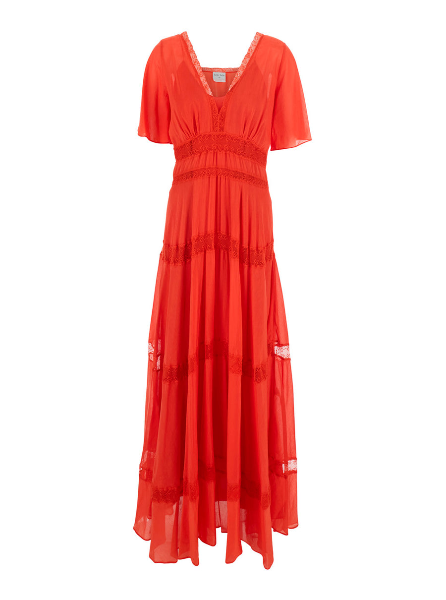 Long Lace Dress, Red Cotton